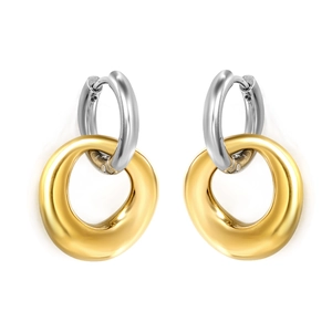 Boucles d'oreilles bicolores en acier inoxydable avec pendentifs goutte dorés