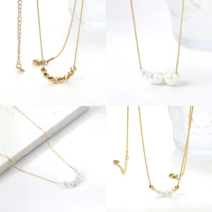 Minimalist Stainless Steel Necklace With Imitation Artificial Pearl And Geometric Metal Beads For Women Trendy Elegant Jewelry