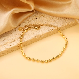 Gold Plated Stainless Steel Bracelet Minimalist Rice Bead Chain Adjustable Extension Lobster Clasp Jewelry For Women