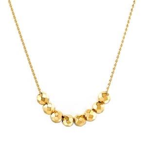 Minimalist gold stainless steel necklace with seven geometric faceted bead pendants
