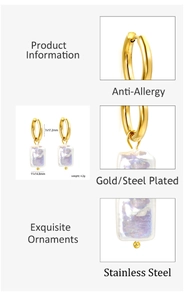 Detailed size and weight specs for gold stainless steel hoop earrings with rectangle charms