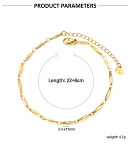 Detailed view of gold stainless steel link anklet with heart charm and lobster clasp