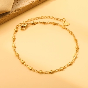 Minimalist 18K gold-plated stainless steel star anklet with heart charm and lobster clasp