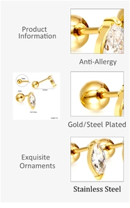 Détails des boucles d'oreilles marquise en zircon avec dimensions et finition dorée