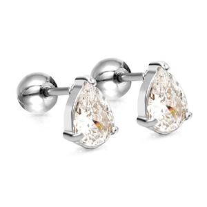Sparkling pear-cut cubic zirconia stud earrings with durable stainless steel screw backs