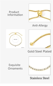 Détails du bracelet tennis en acier inoxydable doré avec zircons blancs de 3 mm