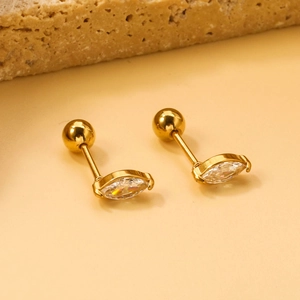 Boucles d'oreilles marquise en acier doré et zircon avec fermoir à vis sécurisé