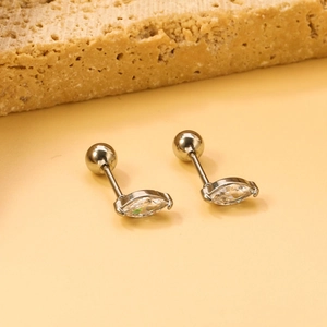 Boucles d'oreilles en acier inoxydable avec cristal de marquise et fermoir à vis