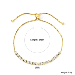 Bracelet tennis doré de 24 cm ajustable avec zircons de 3 mm et fermoir coulissant