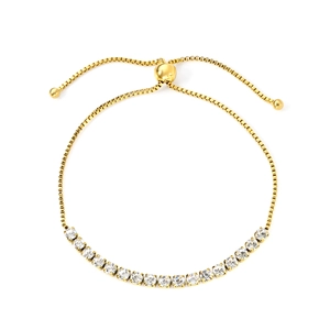 Bracelet tennis bolo élégant doré avec oxydes de zirconium et chaîne ajustable