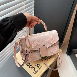 Sac Bandoulière Femme en Cuir PU Avec Broderie Papillon 3D Poignée Tressée Petit Sac à Main Carré Cadeau