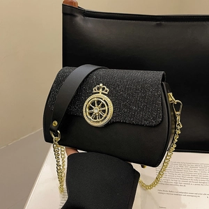 Borsa a Tracolla da Donna alla Moda con Patta in Paillettes Glitter Pelle PU Piccola Borsa Quadrata con Fibbia a Corona