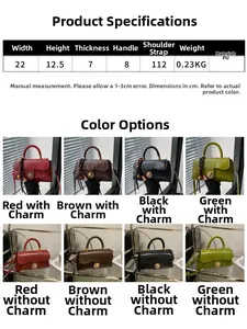 Detailed size guide for the vintage PU leather handbag with color options and dimensions