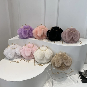 Mini sac à main en peluche avec oreilles de lapin et chaîne dorée en huit couleurs