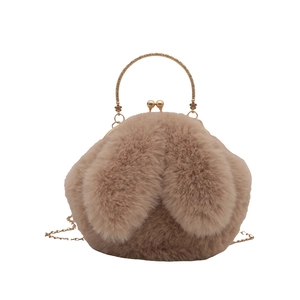 Mini sac à main en peluche oreilles de lapin avec anse dorée et bandoulière chaîne