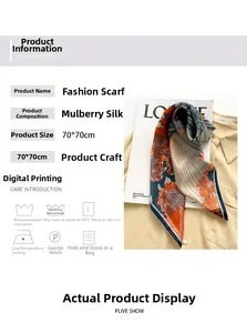 Detailed view of 100% mulberry silk square scarf with floral digital printing