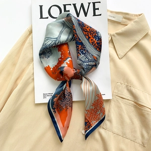 Elegant Square Scarf Mulberry Satin Artistic Print Luxury Fashion Neck Head Wrap For Women Elegant Botanical Pattern Floral Trees