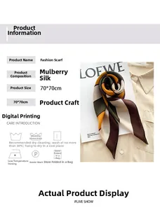 Detail of 70x70cm mulberry silk square scarf with geometric digital print pattern