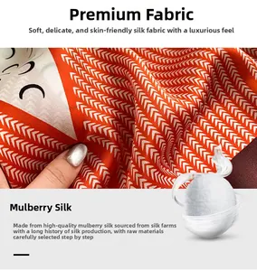 Detail of silk scarf with orange herringbone pattern and natural mulberry cocoon