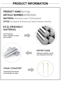 Détails de boucles d'oreilles pendantes en acier plaqué or avec chaînes et cristaux