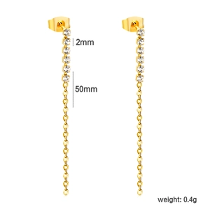 Boucles d'oreilles longues dorées avec cristaux blancs de 2mm et chaîne de 50mm