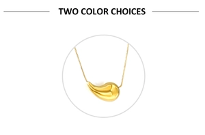 Detailed view of teardrop pendant necklace with polished gold finish and box chain