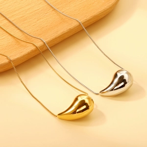 Teardrop Pendant Necklace Polished Stainless Steel Minimalist Water Drop Bean Shape Jewelry For Women