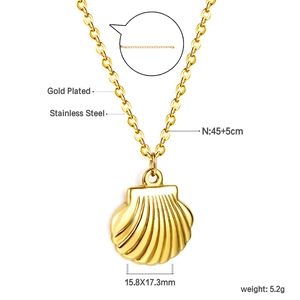 Detailed specs of shell pendant necklace in 18K gold plated stainless steel