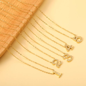 Colliers en acier inoxydable plaqué or 18K avec pendentifs chiffres 1 à 5 en cristal
