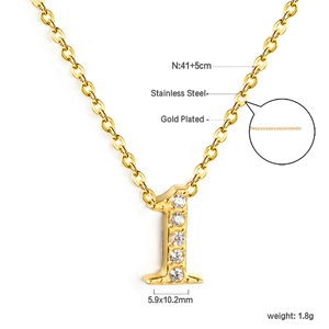 Collier pendentif chiffre 1 en acier inoxydable doré 18 carats avec pierres blanches