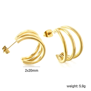 18k gold plated double C-shaped stainless steel hoop earrings with 20mm diameter