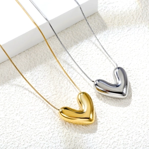 Polished 18K gold and silver stainless steel heart pendant necklaces for women