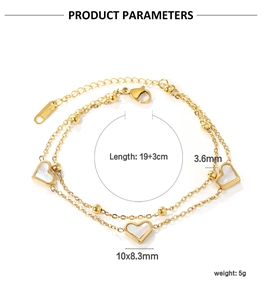 Dessin technique du bracelet double épaisseur en acier doré avec dimensions des coeurs