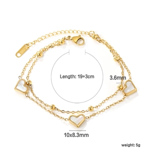 Bracelet double couche en acier doré avec pendentifs cœurs en nacre pour femmes