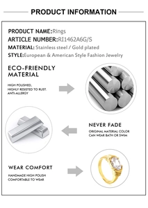 Detail of gold oval ring showing stainless steel material and hypoallergenic features
