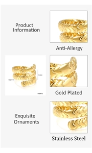 Macro detail of gold plated multi-layer spiral ring with geometric scale texture