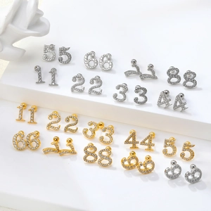 Stainless Steel Zircon Stud Earrings Arabic Number 0-9 Screw Back Ball Studs Minimalist Fashion Jewelry For Women