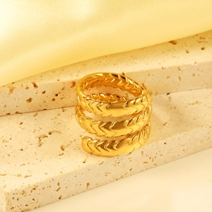 Spiral Multilayer Ring 18K Gold Plated Stainless Steel Geometric Snake Scale Texture INS Style Minimalist Fashion Women