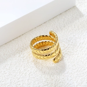 18K gold plated multi-layer spiral ring with V-shaped fish scale texture for women