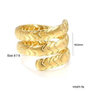 18K gold plated multi-layer spiral ring with geometric scale texture for women