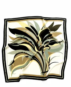 Vista dettagliata di un foulard in seta con motivi botanici di foglie di piante