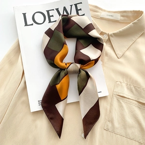 Mulberry Satin Square Scarf Geometric Color Block Satiny Neckerchief Retro Elegant Fashion Accessory For Women