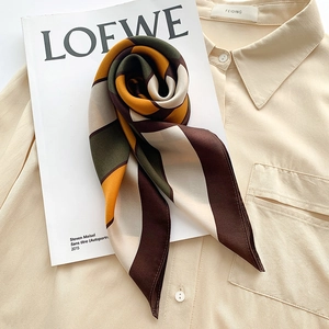 Luxurious geometric color block silk scarf in brown and orange silk square fashion accessory