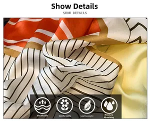 Close-up of geometric pattern silk scarf showing breathable and soft fabric texture