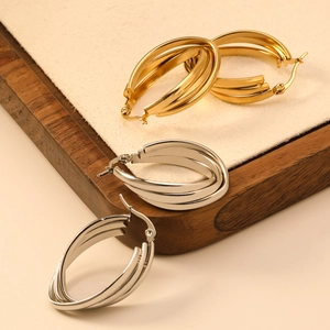 Interlocking Triple Hoop Earrings Stainless Steel 18K Gold Plated Hypoallergenic Minimalist INS Jewelry For Women