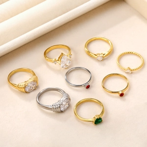 Stainless Steel Rings With Cubic Zirconia Pear Heart Shaped Geometric Minimalist Wedding Engagement Jewelry For Women