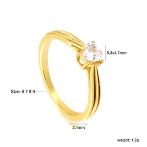 18k gold plated heart-shaped cubic zirconia ring for women with size 6-9 specifications