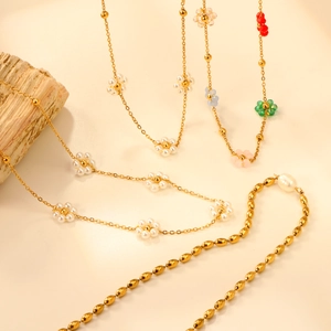 Collier Fleur Acier Inoxydable Femmes Avec Künstliche Perles Artificielles Et Künstliche Perles Style Coréen Doux Pendentif Floral Bijoux