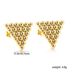 Golden steel ball triangle earrings with 17.8x15.7mm size and 4.9g weight data