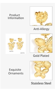 Detail von 18K vergoldeten Edelstahl Schmetterling und Sonnenblumen Ohrringen mit Maßen